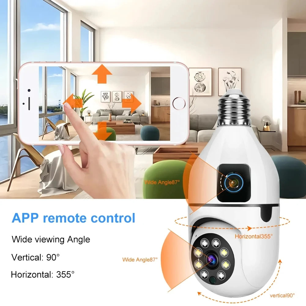 CAMARA PROFESIONAL DE SEGURIDAD DOBLE LENTE TIPO FOCO 360°- VERSION MEJORADA - CAPACIDAD DE ALMACENAMIENTO 128 GB