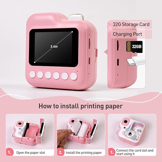 CÁMARA DIGITAL UNICORNIO PARA NIÑOS CON IMPRESORA INSTANTÁNEA, VIDEO FULL HD, JUEGOS Y EFECTOS, LA UNICA CON APP INCLUIDA