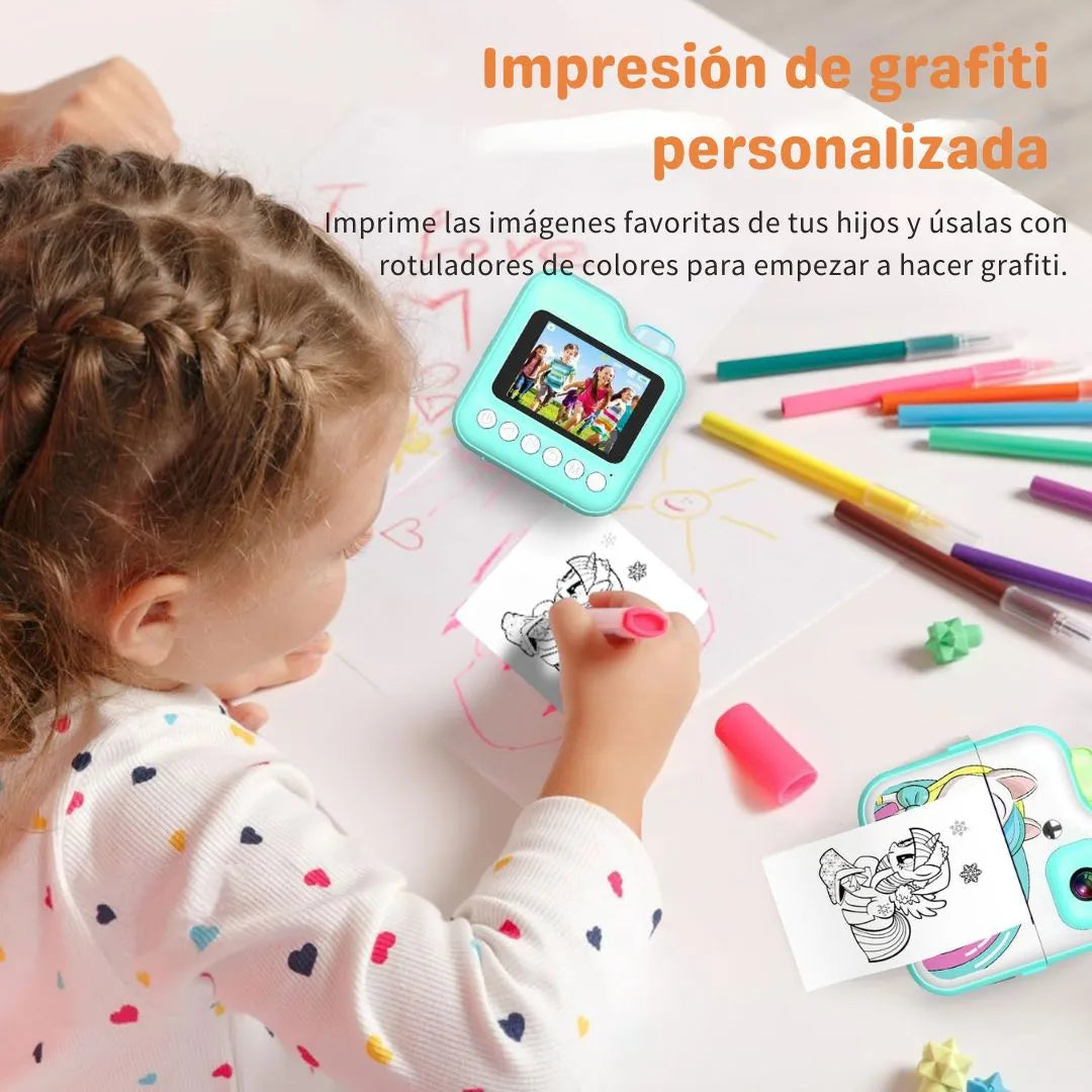 CÁMARA DIGITAL UNICORNIO PARA NIÑOS CON IMPRESORA INSTANTÁNEA, VIDEO FULL HD, JUEGOS Y EFECTOS, LA UNICA CON APP INCLUIDA