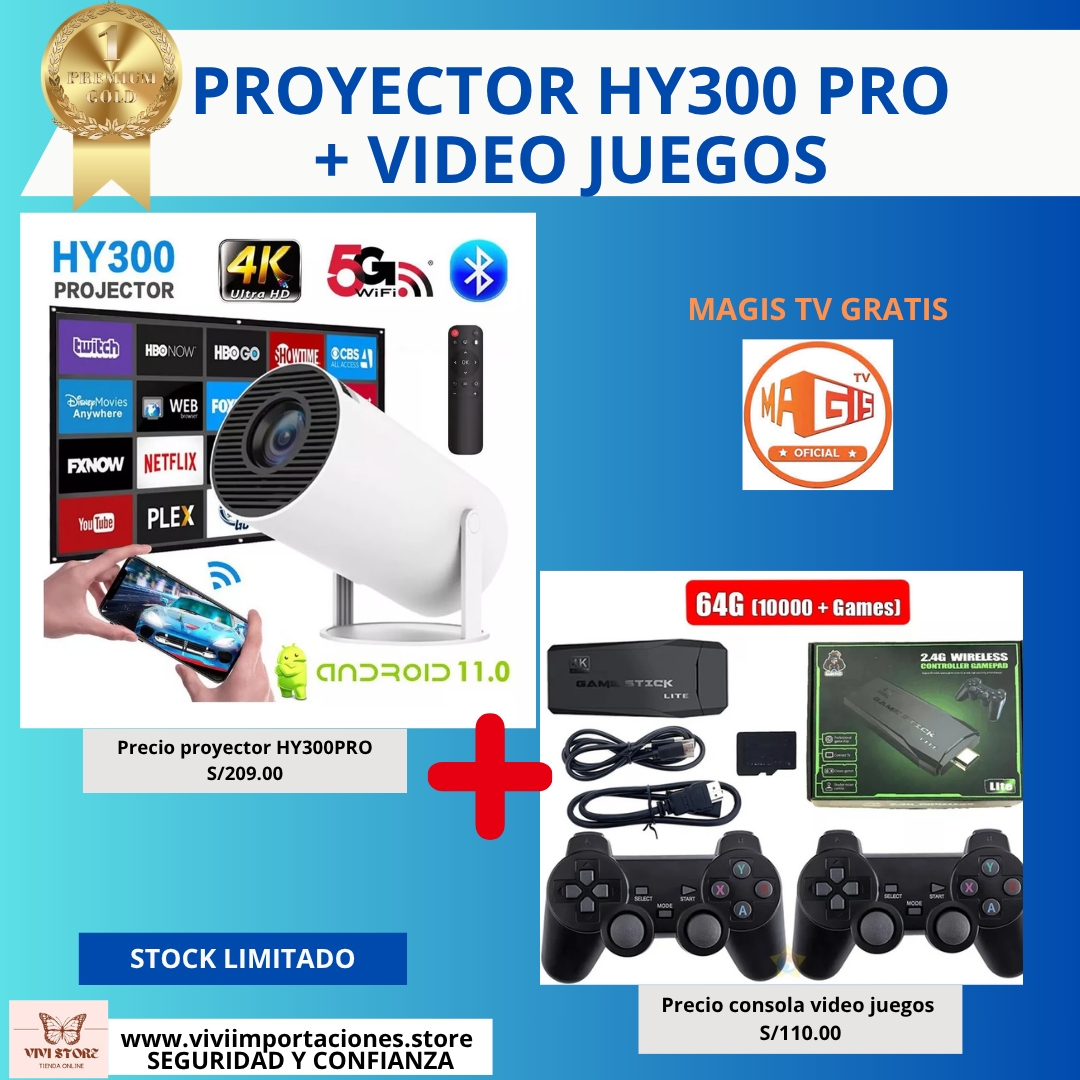 PROYECTOR HY300 PRO-SMART ULTRA HD 4K-CON VIDEO JUEGOS Y MANDOS-ULTIMAS UNIDADES
