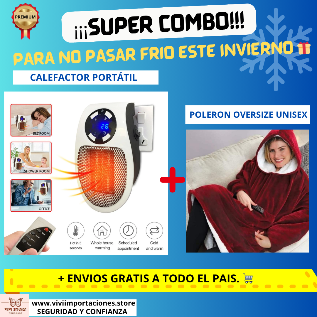 CALEFACTOR PORTATIL CON CONTROL REMOTO-500W MÁS UN POLERON OVERSIZE