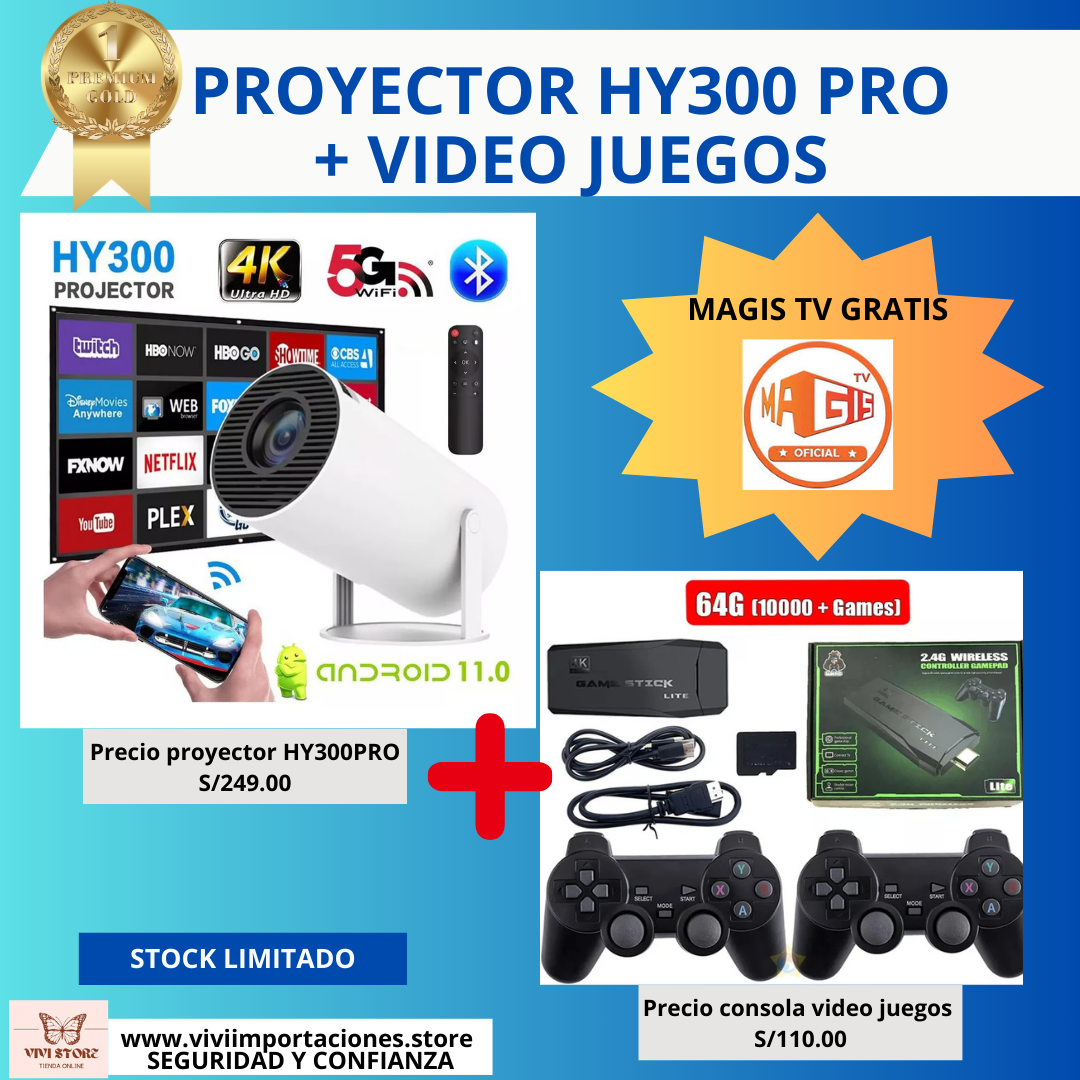 PROYECTOR HY300 PRO-SMART ULTRA HD 4K-CON VIDEO JUEGOS Y MANDOS