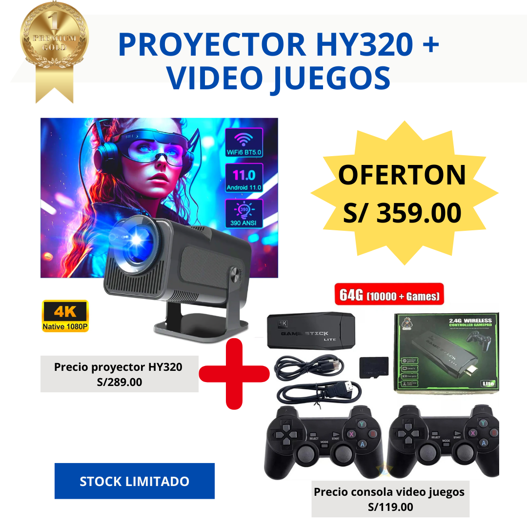 PROYECTOR HY320 SMART ULTRA HD CON VIDEO JUEGOS Y MANDOS (05 ULTIMAS UNIDADES)