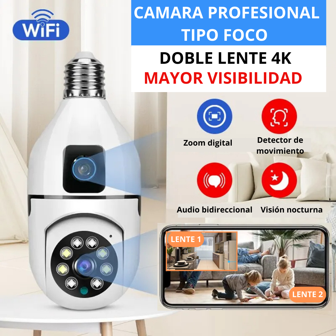 NUEVA CAMARA PROFESIONAL DE SEGURIDAD DOBLE LENTE TIPO FOCO 360° - 128GB- VERSION MEJORADA - OFERTON INCLUYE GRATIS UNA MINI CAMARA