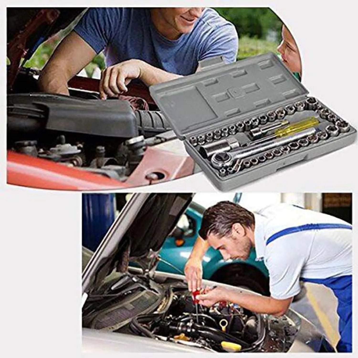 ARRANCADOR DE BATERIA DE AUTO 4 EN 1 (ARRANCADOR-INFLADOR-CARGADOR-LINTERNA) MÁS SET DE HERRAMIENTAS 40 PIEZAS